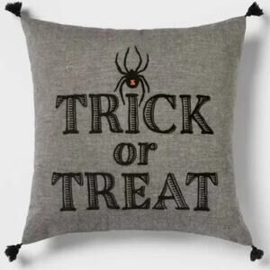 Halloween Pillow   Trick or Treat  Gray & Black  Spider  Center 18 X 18